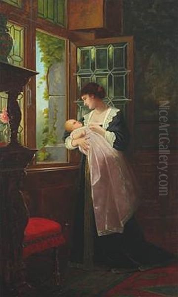 Interior With A Woman And Her Child By The Window Oil Painting by Ernst Anders