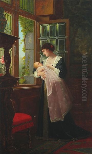 Interior With A Woman And Her Child By The Window Oil Painting by Ernst Anders