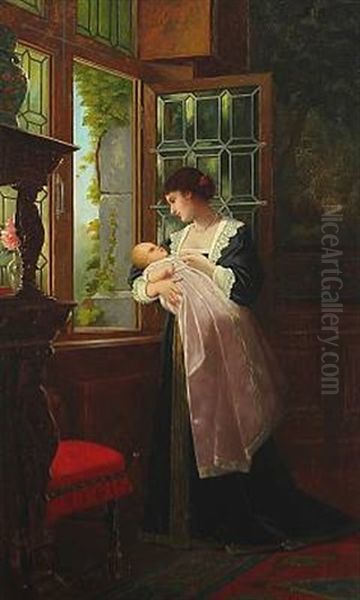 Interior With A Woman And Her Child By The Window Oil Painting by Ernst Anders