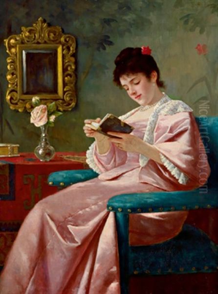 Interieur Mit Einer In Ein Buch Vertieften Jungen Dame Oil Painting by Ernst Anders