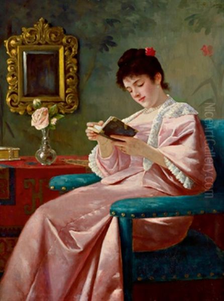 Interieur Mit Einer In Ein Buch Vertieften Jungen Dame Oil Painting by Ernst Anders