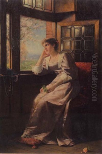 Elegantly Dressed Woman Seated Beside A Window Oil Painting by Ernst Anders