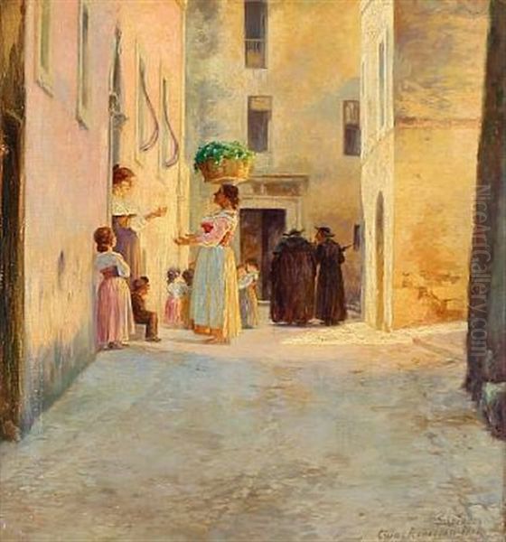 View Of Subiaco In Italy Oil Painting by Cilius (Johannes Konrad) Andersen