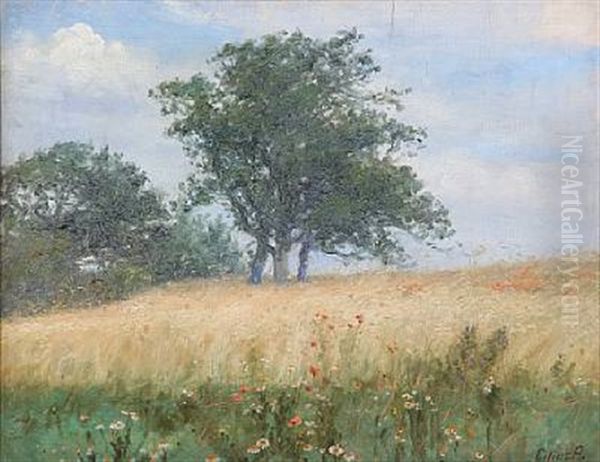 Field Landscape With Poppies Oil Painting by Cilius (Johannes Konrad) Andersen