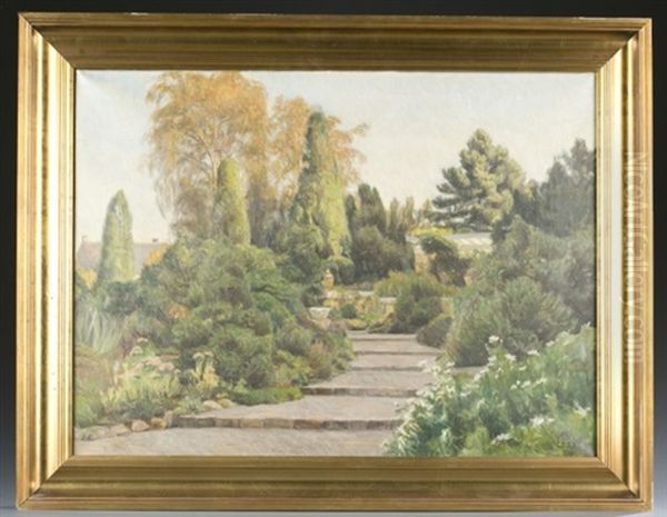 Landscape Of A Garden With Stairs Oil Painting by Frederick-Georg Andersen