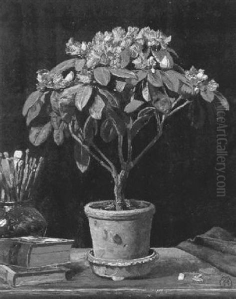 Rhododendronbusch In Blumentopf Oil Painting by Frederick-Georg Andersen