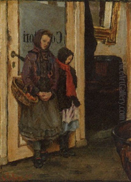 A Mother And Her Daughter In A Doorway Oil Painting by Lauritz Andersen