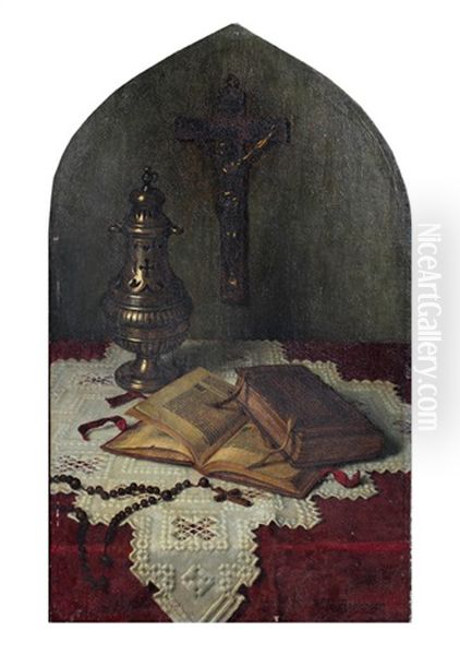 Religious Still Life Oil Painting by Wilhelm Andersen