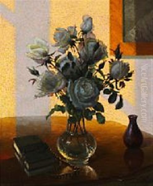 Still Life With A Bouquet Of Roses On A Table Top Oil Painting by Wilhelm Andersen