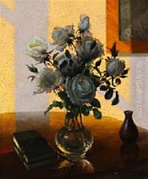 Still Life With A Bouquet Of Roses On A Table Top Oil Painting by Wilhelm Andersen