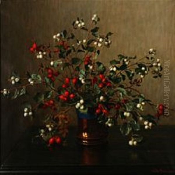 Still Life With Rose Hips And Snowberries Oil Painting by Wilhelm Andersen