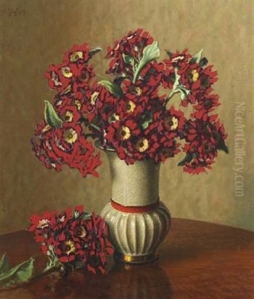 A Bouquet Of Red Flowers Oil Painting by Wilhelm Andersen