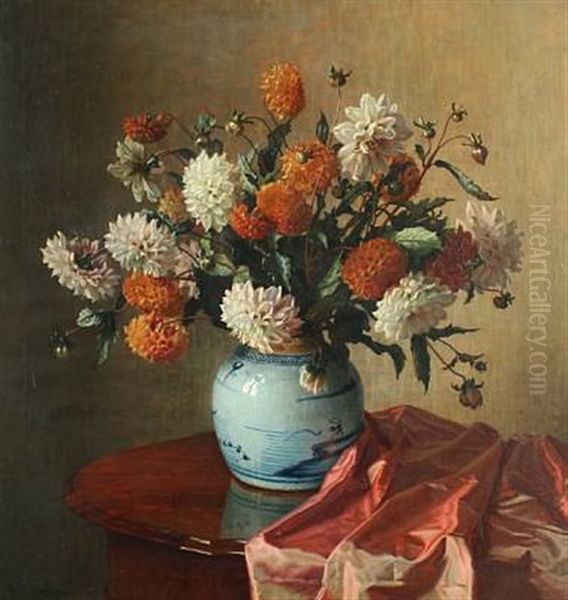 Still Life With Georgina In A Chinese Porcelain Vase Oil Painting by Wilhelm Andersen