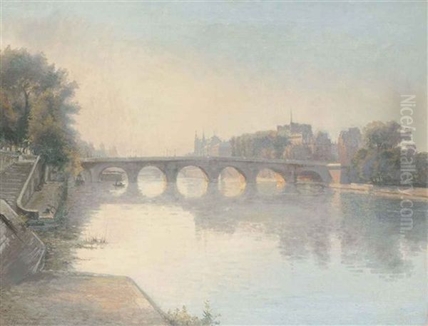 Dusk On The Seine Before The Pont Neuf, Paris Oil Painting by Wilhelm Andersen