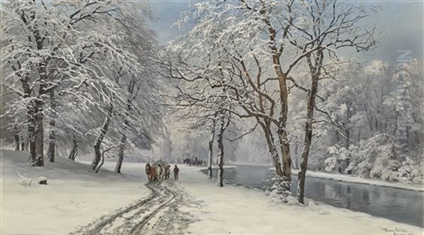 The English Garden In Munich In Winter Oil Painting by Anders Andersen-Lundby