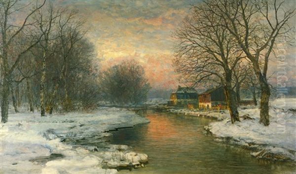 Winterlandschaft Mit Bauernhausern In Munchen Oil Painting by Anders Andersen-Lundby