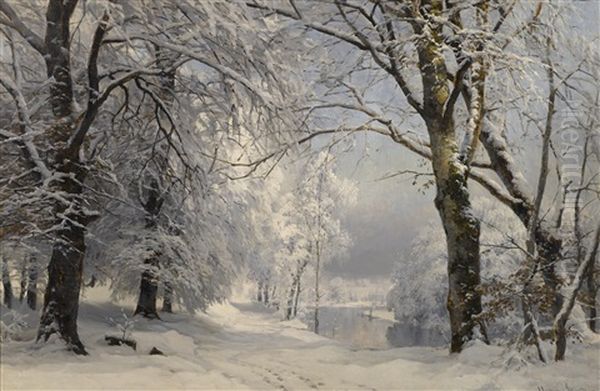 Forest In Winter Oil Painting by Anders Andersen-Lundby