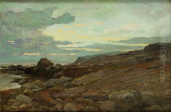 Rocky Seashore Oil Painting by Anders Andersen-Lundby