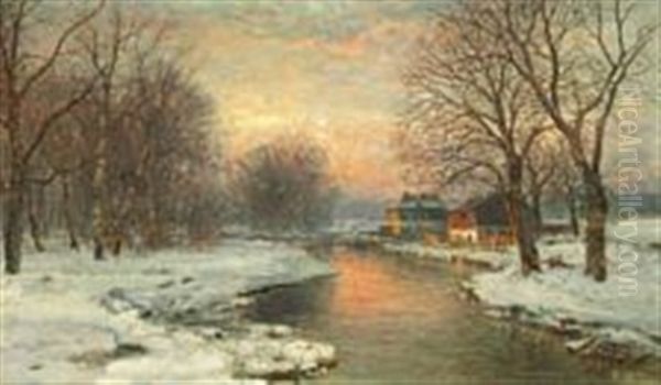 Winter Evening, Munich Oil Painting by Anders Andersen-Lundby