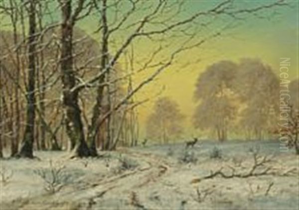 Winter Day In A Forest, Sunshine Oil Painting by Anders Andersen-Lundby