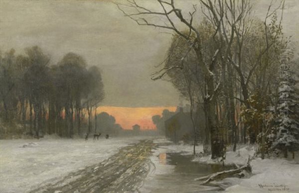 Winterlandschaft Bei Nymphenburg Im Abendrot Oil Painting by Anders Andersen-Lundby