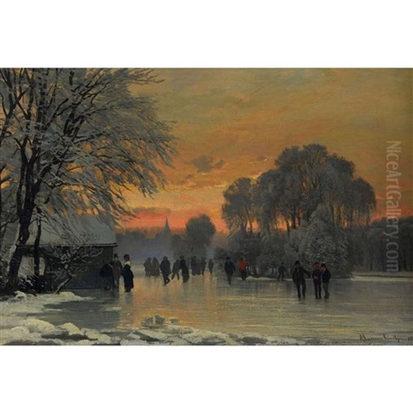 Eisvergnugen Im Abendrot Oil Painting by Anders Andersen-Lundby