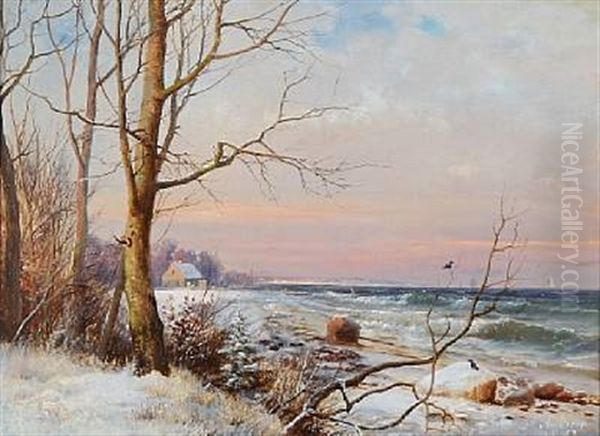 Coastal Scene At Winter Time Oil Painting by Anders Andersen-Lundby