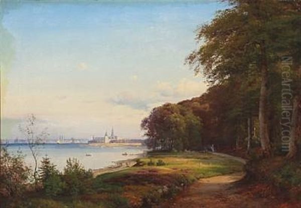 Summer Day At Hellebaek With A View To Kronborg Castle by Anders Andersen-Lundby