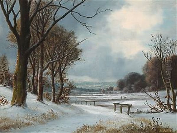 Winter Landscape Oil Painting by Anders Andersen-Lundby