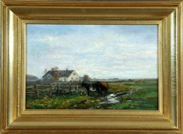 Gehoft Mit Kuhen Im Dachauer Moos Oil Painting by Anders Andersen-Lundby