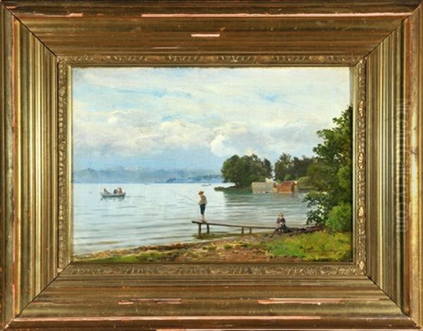 Angler Am Starnberger See Oil Painting by Anders Andersen-Lundby