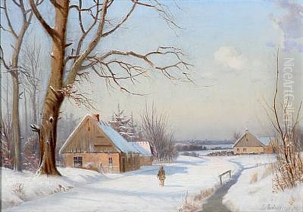 Winter Day On The Country Side, Sunshine Oil Painting by Anders Andersen-Lundby