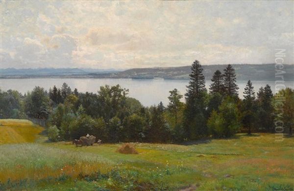 Heuernte Uber Dem Starnberger See Oil Painting by Anders Andersen-Lundby