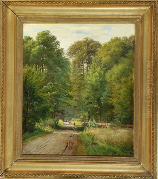 Hirte Mit Kuhen Am Waldweg Oil Painting by Anders Andersen-Lundby