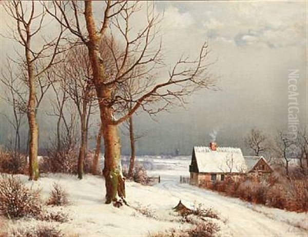 Winter Day With A Country House Oil Painting by Anders Andersen-Lundby