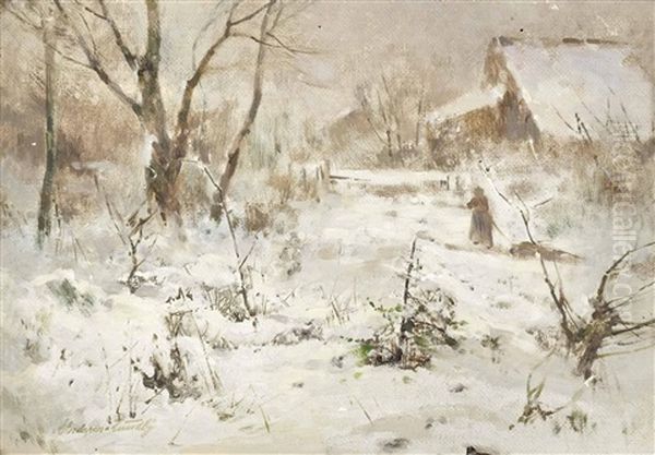 Winterlandschaft Mit Gehoft Oil Painting by Anders Andersen-Lundby