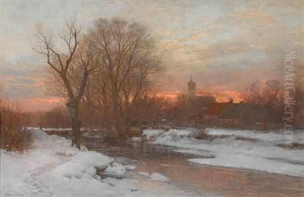 Winterabend Bei Krailling Oil Painting by Anders Andersen-Lundby