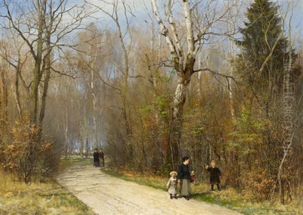 Sonniger Wintertag Im Englischen Garten In Munchen Oil Painting by Anders Andersen-Lundby