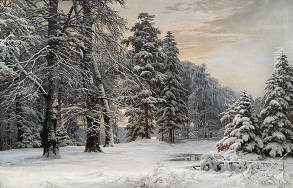 Winterliche Landschaft Im Fruhen Morgenlicht Oil Painting by Anders Andersen-Lundby