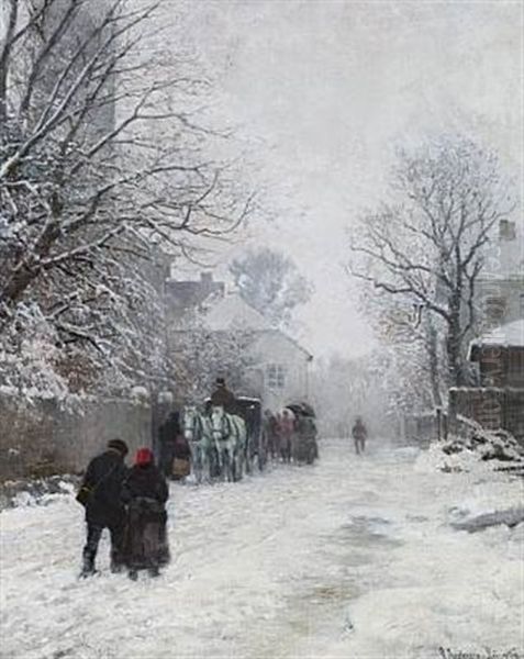 View Of A Street On The Outskirts Of Munich, Winter Oil Painting by Anders Andersen-Lundby