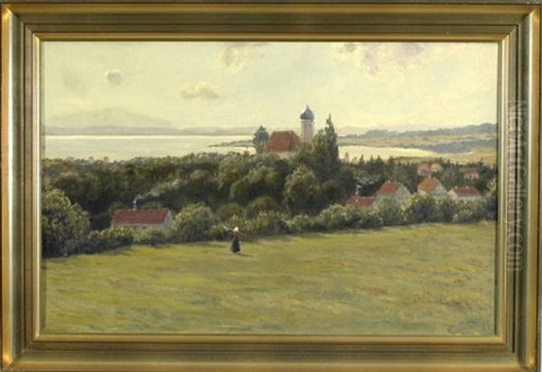 Blick Auf Wasserburg Am Bodensee Mit St. Georg Oil Painting by Anders Andersen-Lundby