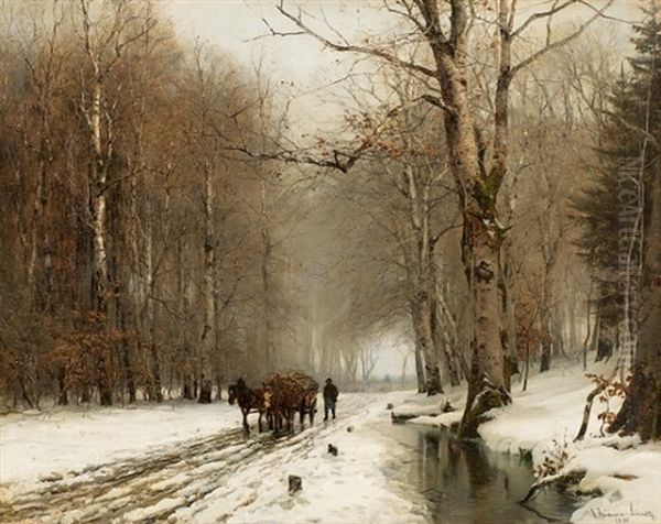 Im Winterwald Oil Painting by Anders Andersen-Lundby