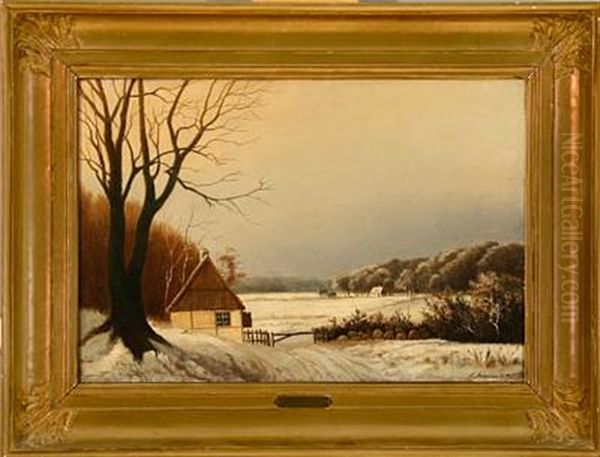 Winter Landscape Oil Painting by Anders Andersen-Lundby