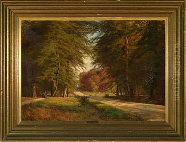 Forest Scenery With Strolling Women Oil Painting by Anders Andersen-Lundby