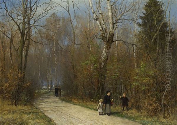 Vorfruhling Im Englischen Garten In Munchen Oil Painting by Anders Andersen-Lundby