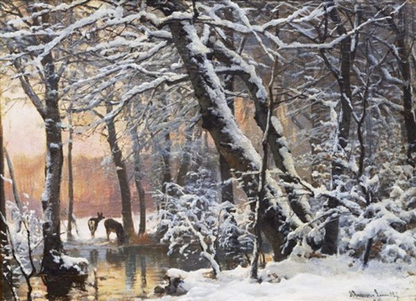 Snowy Clearing Oil Painting by Anders Andersen-Lundby