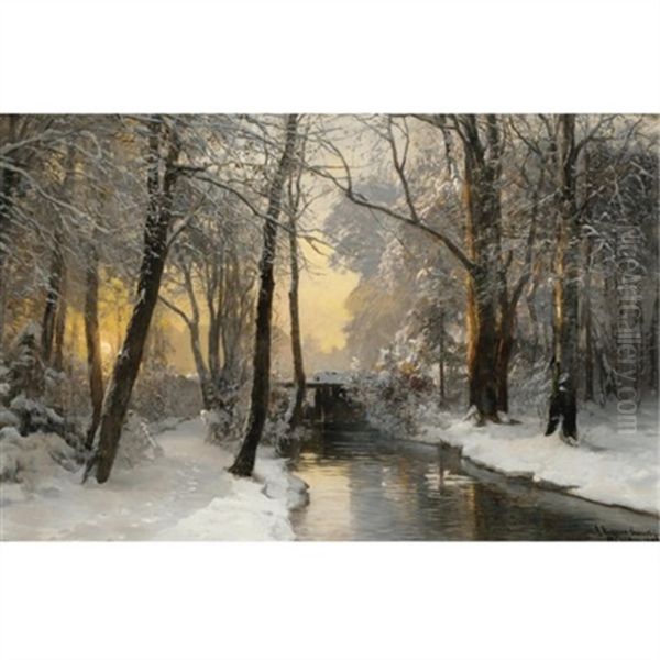 Winter Woodland At Dawn Oil Painting by Anders Andersen-Lundby