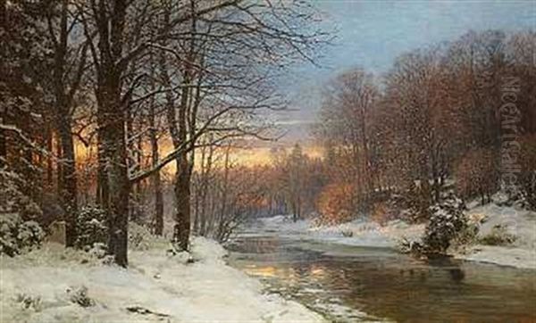 Vintermorgen. Motiv Ved Orholm Oil Painting by Anders Andersen-Lundby