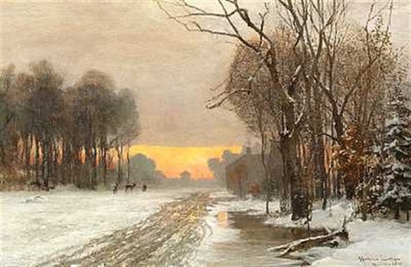 Snelandskab Ved Solnedgangstide, Munchen Oil Painting by Anders Andersen-Lundby