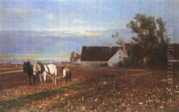 Bauer Beim Pflugen Oil Painting by Anders Andersen-Lundby